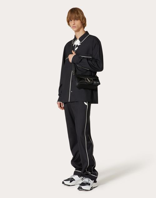 Valentino - Silk Poplin Pyjama Pants With Flower Embroidery - Black - Man - Trousers And Shorts