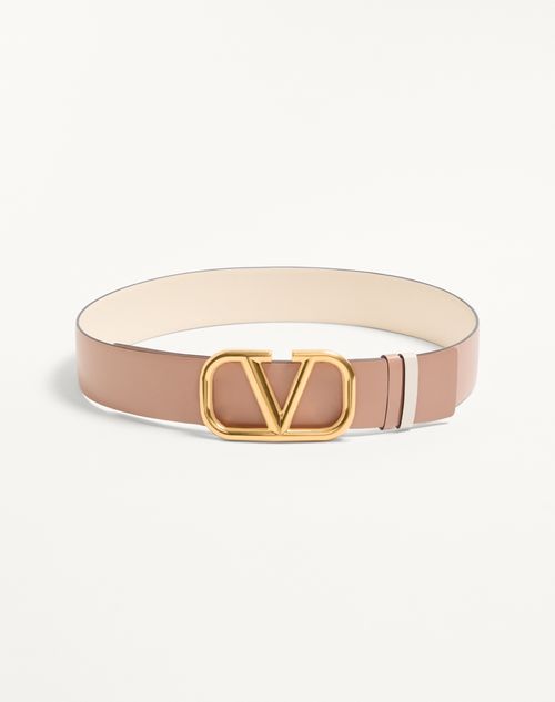Valentino Garavani - Reversible Vlogo Signature Belt In Glossy Calfskin 40 Mm - Ivory - Woman - Accessories