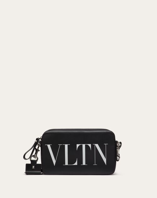 Valentino Garavani - Vltn Leather Shoulder Bag - Black/white - Man - Shoulder Bags