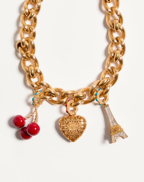 Valentino Garavani - Chez Valentino Necklace In Metal, Enamel And Swarovski® Crystals - Antique Brass - Woman - Jewellery