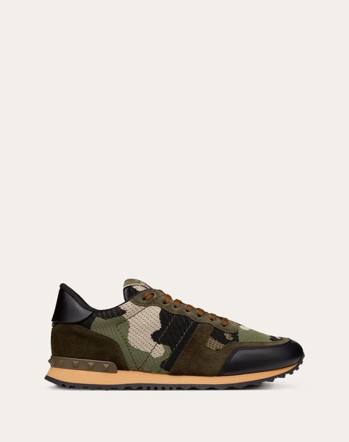 Mesh Fabric Camouflage Rockrunner Sneaker for Man in | Valentino US