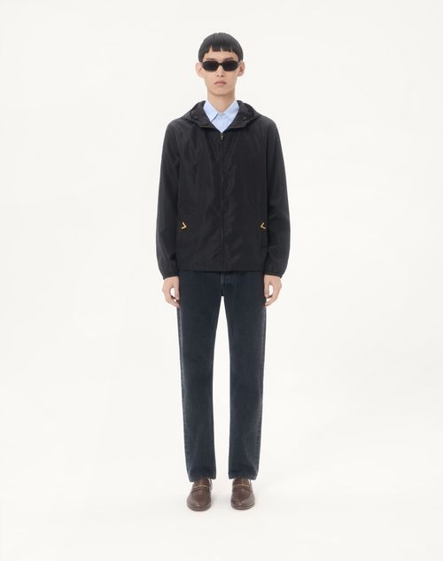 Valentino - ヴァレンティノ Vゴールド ライトウェイトナイロン フード付きウインドブレーカー - ブラック - メンズ - ジャケット＆ダウン