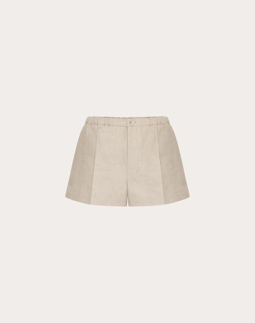 Valentino - Linen Canvas Bermuda Shorts - Beige Gravel - Woman - Pants And Shorts