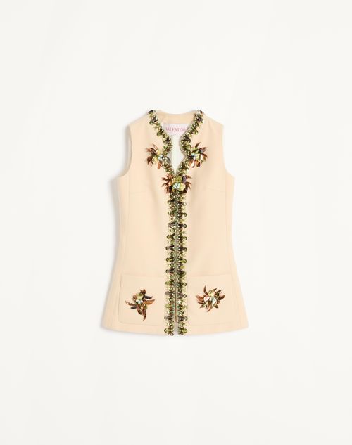 Valentino - Embroidered Double Compact Drill Waistcoat - Birch/gold - Woman - Jackets And Blazers