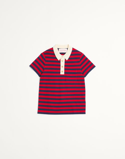 Valentino - Cotton Polo Shirt - Red/indigo - Man - Ready To Wear