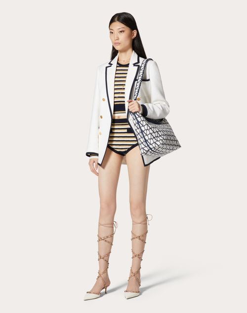 Valentino - Wool And Lurex Shorts - Ivory/navy - Woman - Shelf - W Pap - Urban Riviera W1