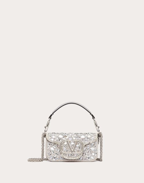 Small Locò Shoulder Bag With Crystals for Woman in Silver | Valentino US