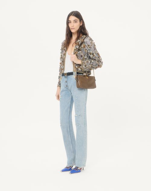 Valentino Garavani - Bolso De Hombro Pequeño Valentino Garavani Panthea De Cuero Napa Con Diseño De Chevrón - Tundra - Mujer - Bolsos De Hombro