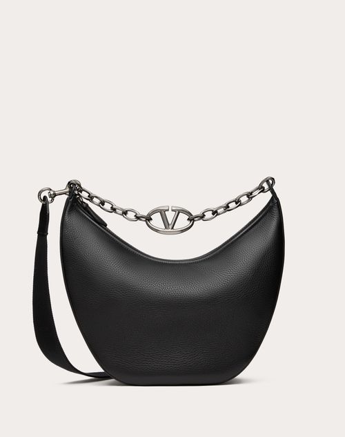 Valentino Garavani - Sac Hobo Moyen Vlogo Moon En Cuir De Veau Grainé Avec Chaîne - Noir - Homme - Sacs Porté Épaule