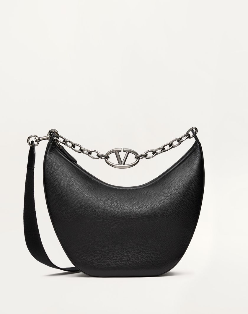 Valentino Handbags Hobo Media Vlogo Moon Bag In Vitello Granato Con Catena per Uomo in Nero | Valentino IT