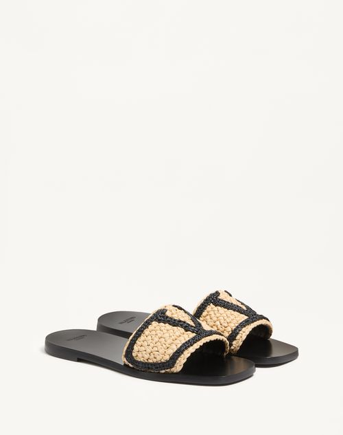 Valentino Garavani - Viva Superstar Slide-sandalen Aus Raffia Mit Crochet-stickerei - Natur - Frau - Schuhe
