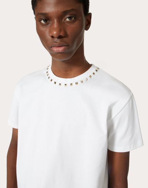Cotton Crewneck T-shirt With Black Unaltd Studs for Man in White