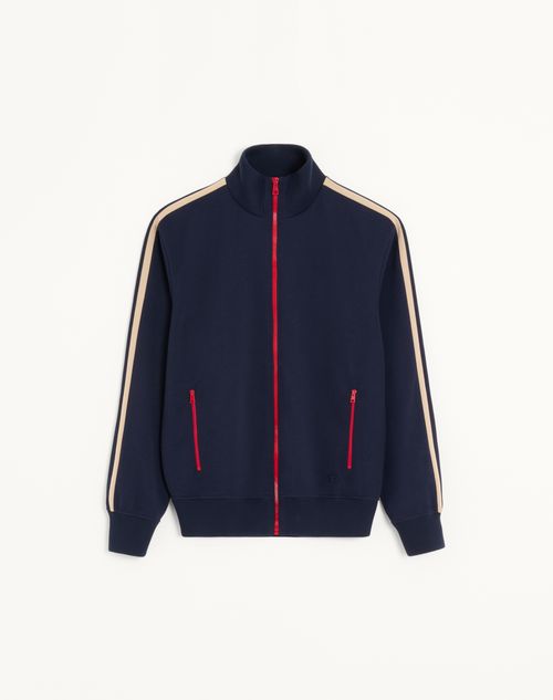 Valentino - ヴァレンティノ Vロゴ シグネチャーエンブロイダリー & コントラストファスナー アセテート スウェットシャツ - ネイビー/ベージュ - メンズ - Tシャツ & スウェット
