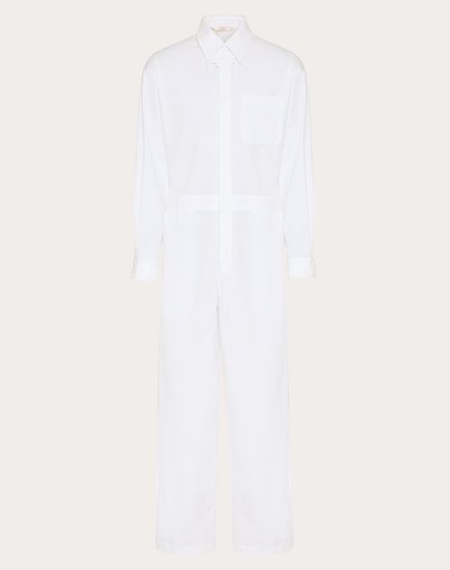 Valentino - Cotton Poplin Jumpsuit With Flower Embroidery - White - Man - Pants And Shorts