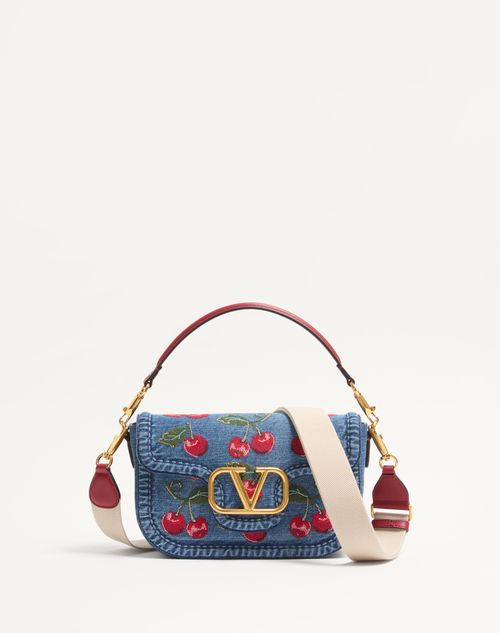 Valentino Garavani - Valentino Garavani Alltime Denim Shoulder Bag With Cherryfic Embroidery - Denim/multicolour - Woman - Gifts For Her
