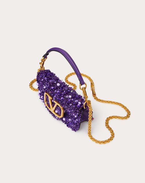 Valentino Garavani VSling crystal-embellished leather tote bag, Purple