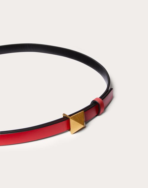 Articulation Bliver værre Strålende Reversible One Stud Belt In Glossy Calfskin 12 Mm for Woman in Black/pure  Red | Valentino US