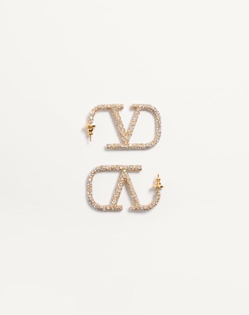 Valentino Garavani - Vlogo Signature Earrings In Metal And Swarovski® Crystals. - Gold/crystal - Woman - Accessories