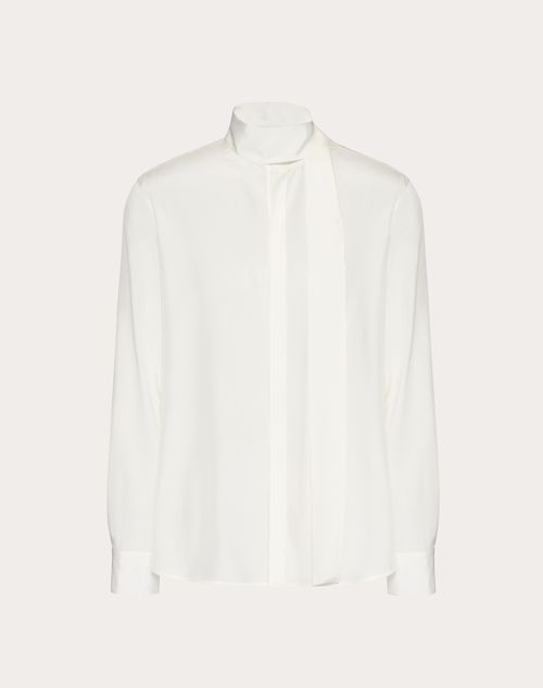 Valentino - Seidenhemd Mit Krawatten-detail Am Kragen - Elfenbein - Mann - Hemden
