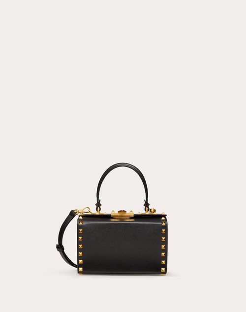 Valentino Garavani - Rockstud Grainy Calfskin Box Bag - Black - Woman - Top Handle Bags