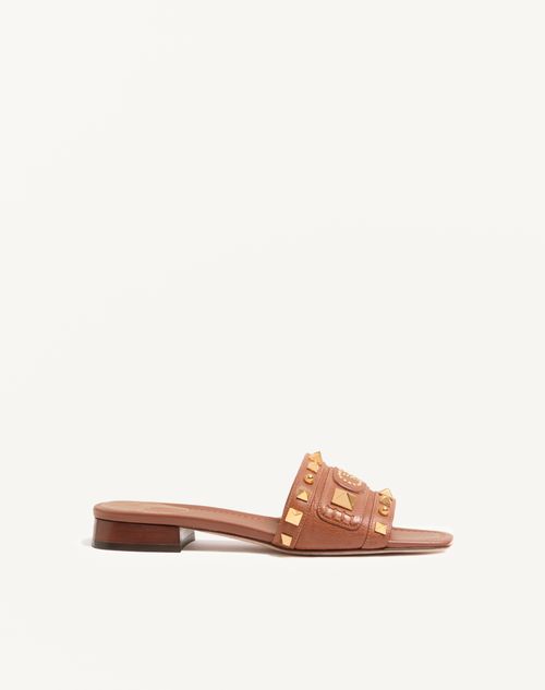 Valentino Garavani - Plaster Caster Slide Sandal In Buffalo 20mm - Tobacco - Woman - Woman Shoes Sale