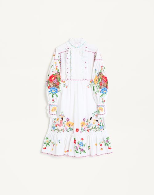 Valentino - Embroidered Cotton And Linen Dress - White/multicolour - Woman - Dresses