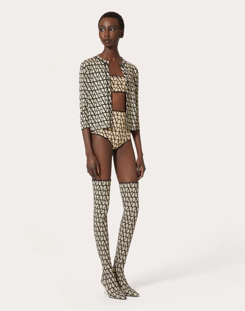 Valentino - Shorts De Viscosa Toile Iconograph - Beis/negro - Mujer - Pantalones Largos Y Cortos