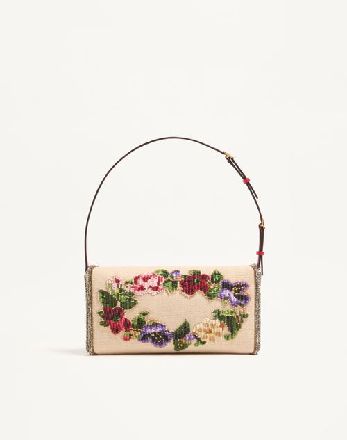 Valentino Garavani - Valentino Garavani Devain Embroidered Small Shoulder Bag - Natural/multicolor - Woman - Shoulder Bags
