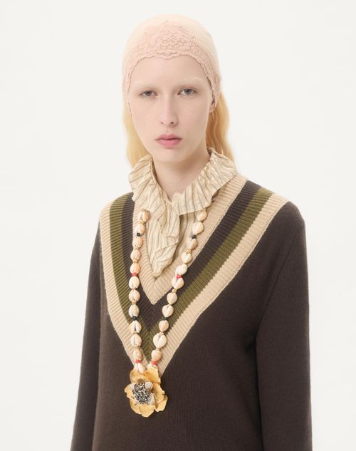 Valentino Garavani - Jardin Aquatique Necklace In Metal, Fabric, Shells, Coral, And Onyx - Antique Brass - Woman - Shelf - W Acc - High Jewelry
