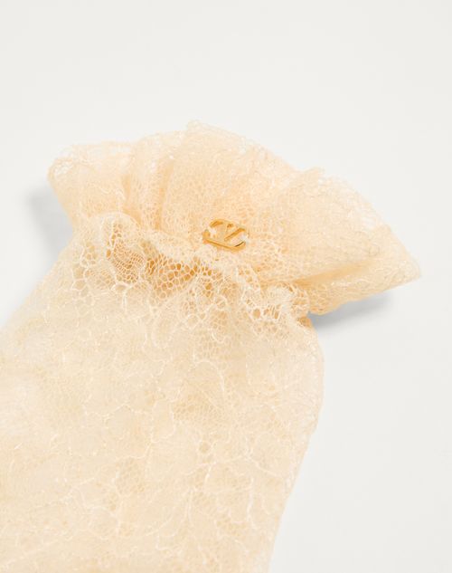 Valentino Garavani - Vlogo Signature Lace Gloves - Butter/gold - Woman - Hats And Gloves