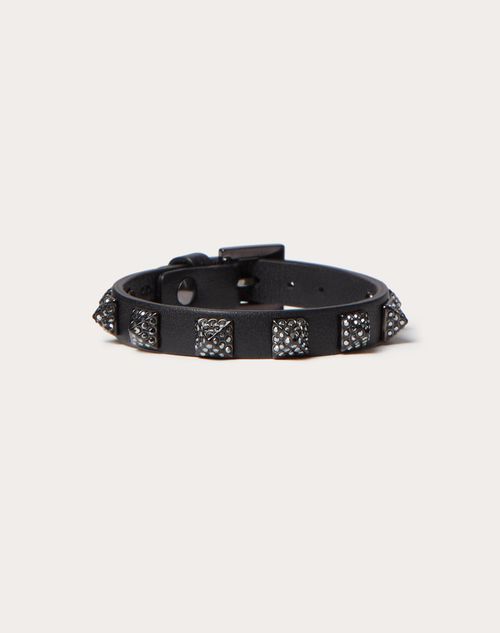 Valentino Garavani - ロックスタッズ クリスタル ブレスレット - ブラック - 女性 - Leather Bracelets - Accessories