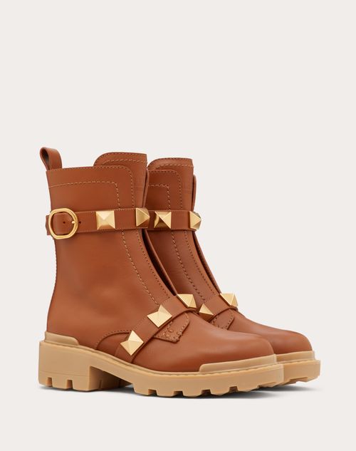 Valentino Garavani - Botas Militares Roman Stud De Piel De Becerro Con Tacón De 40 mm - Marrón Tostado - Mujer - Botas