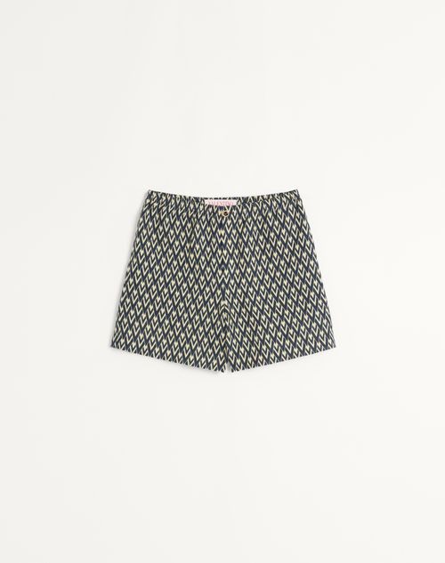 Valentino - Linen Bermuda Shorts With Toute La V Print - Navy/cream - Man - Trousers And Shorts