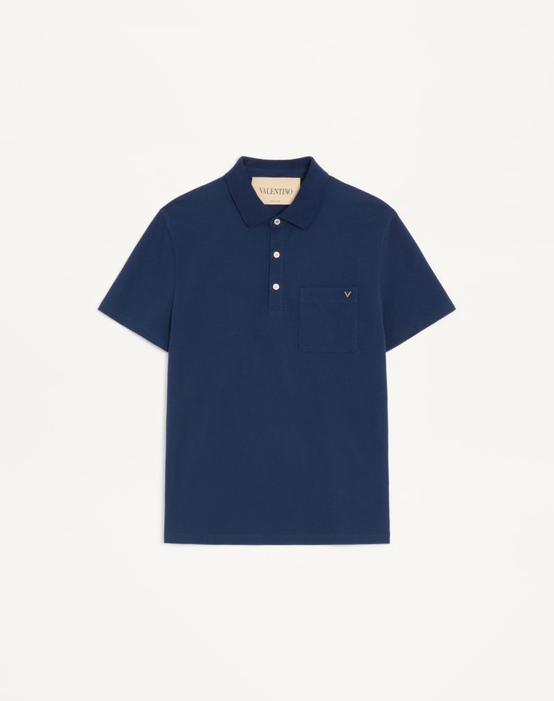 VALENTINO Vゴールド コットンピケ ポロシャツ