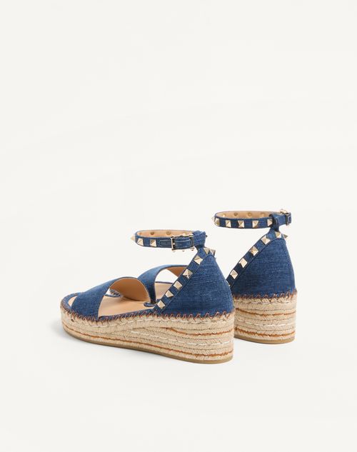 Valentino Garavani - Rockstud Double Flatform Sandal In Denim 55mm - Blue - Woman - Espadrilles And Wedges