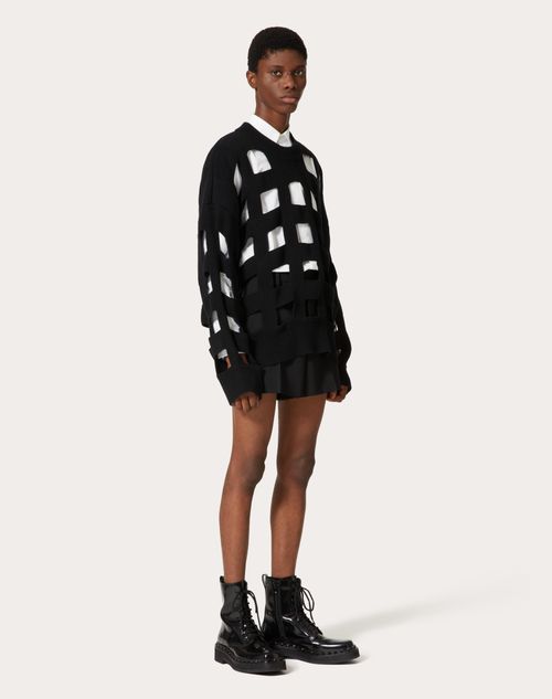 Valentino - Wool Crewneck Sweater With Cut-out Design - Black - Man - Shelf - Mrtw Black Tie