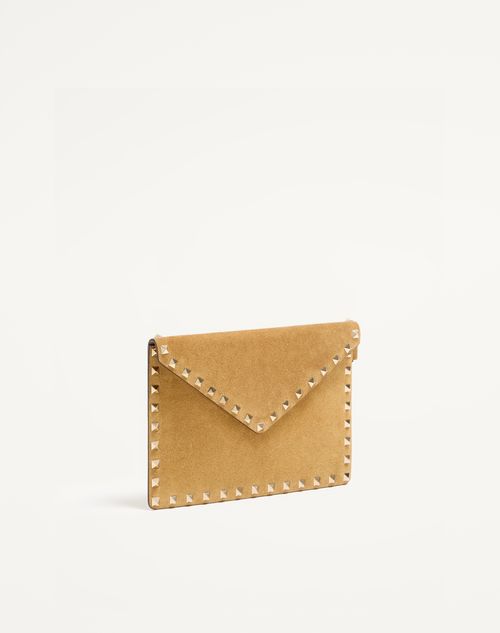 Valentino Garavani - Rockstud Clutch Aus Wildleder
 - Havana Beige - Frau - Pochetten