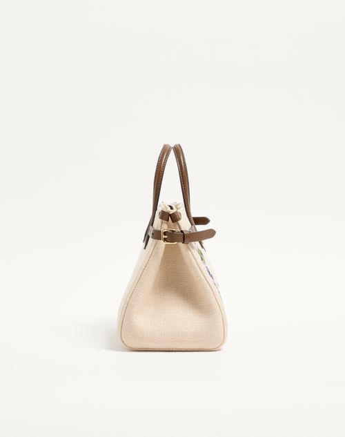 Valentino Garavani - Valentino Garavani Antibes Small Embroidered Linen Shopping Bag - Ecru/multicolour - Woman - Totes