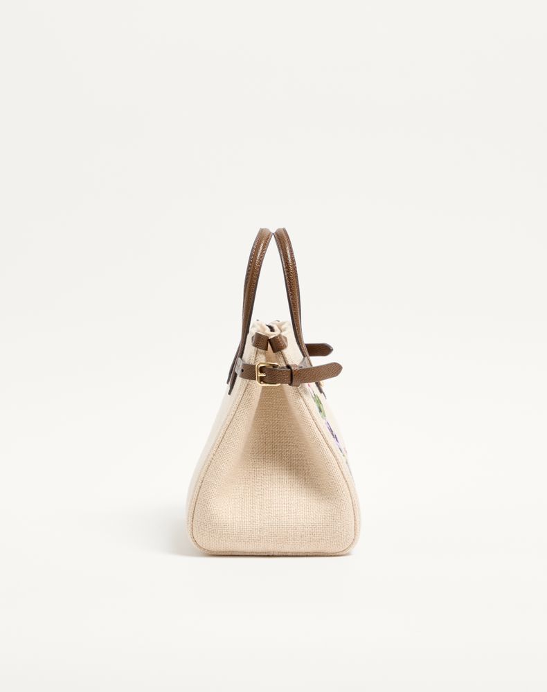 Valentino Garavani Antibes Small Embroidered Linen Shopping Bag Woman Ecru/Multicolour Uni
