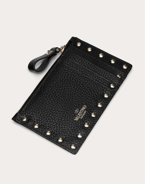Valentino Garavani - Rockstud Grainy Calfskin Cardholder With Zipper - Black - Woman - Coin Purses & Card Cases
