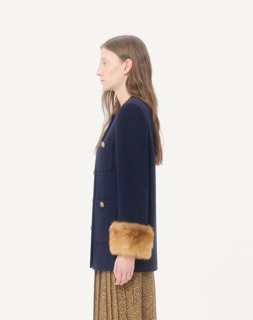 Valentino - Caban In Plain Wool Tweed - Navy - Woman - Jackets And Blazers