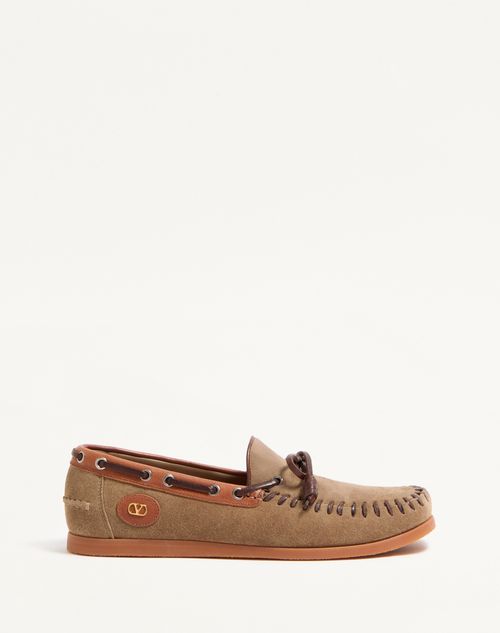 Valentino Garavani - Palm Avenue Crust Leather Boat Shoe - Khaki/tobacco - Man - Shelf - M Shoes - Palm Avenue