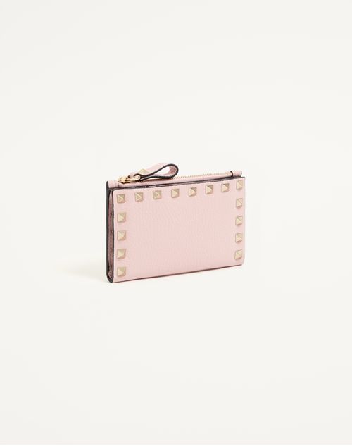 Valentino Garavani - Rockstud Grainy Calfskin Cardholder With Zip - Pink - Woman - Wallets And Small Leather Goods