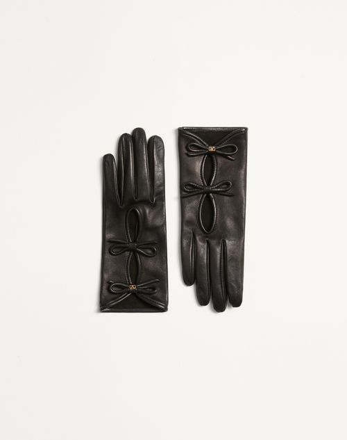 Valentino Garavani - Vlogo Signature Nappa Leather Gloves With Bows - Black - Woman - Hats And Gloves