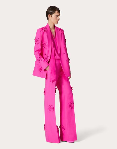 Valentino - Hose Mit Blumenstickerei Aus Crepe Couture - Pink Pp - Frau - Hosen & Shorts