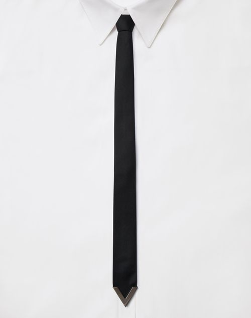 Valentino Garavani - Wool And Silk Valentie Tie With Metal V Appliqué - Black/ruthenium - Man - Soft Accessories