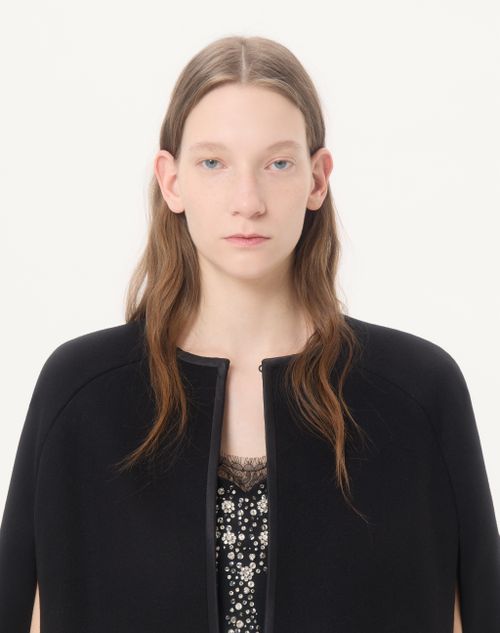 Valentino - Embroidered Compact Drap Cape - Black/silver - Woman - Coats And Outerwear