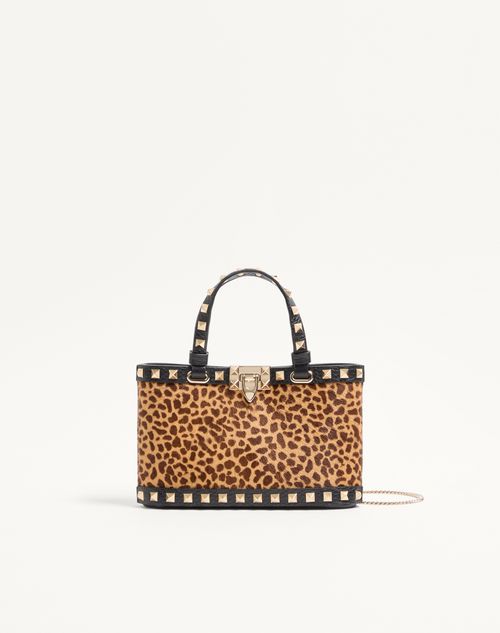Valentino Garavani - Mini Rockstud Shopping Bag In Pony-effect Calfskin With Animal Print - Animal Print - Woman - Totes