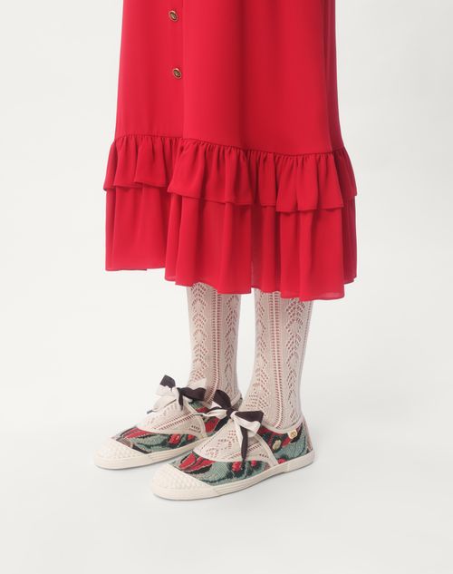 Valentino Garavani - Ballerina Bay By Bay Sneaker In Jacquard Fabric With Floral Embroidery - Black/multicolour/ivory - Woman - Sneakers