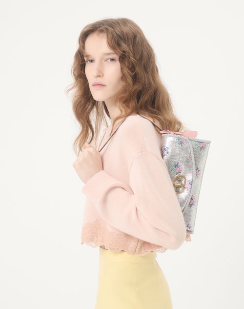 Valentino Garavani - Valentino Garavani Devain Small Shoulder Bag In Floral Lurex Jacquard Fabric - Silver - Woman - Shoulder Bags